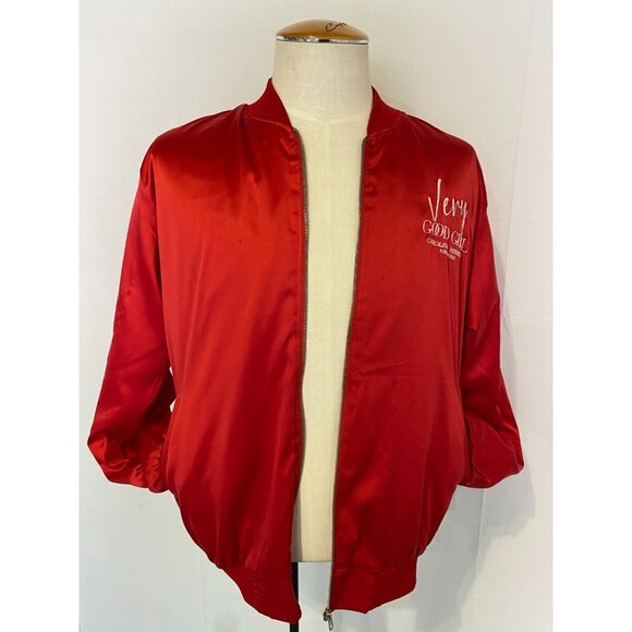 Carolina Herrera Good Gild Custom Red Polyester Bomber Jacket Zip Pockets Sz M/L - Picture 14 of 16